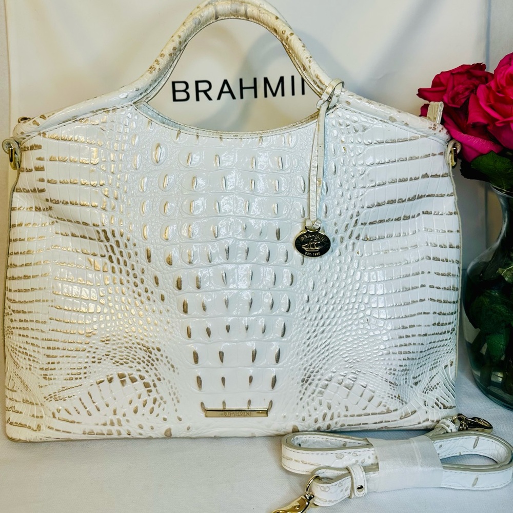 Brahmin Ivory Croc-Embossed Shoulder Bag